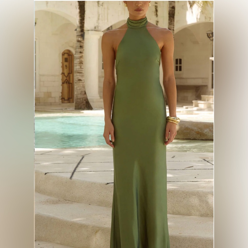 Runaway The Label Bridgette Maxi Dress - Size L - Olive Green - Brand New